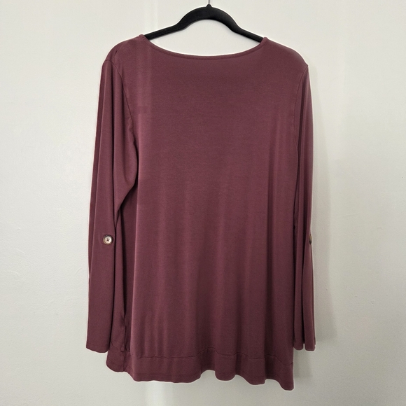 Soft Surroundings Women's Mauve Long Sleeve Top Size Large. Roll Tab Sleeve - Picture 2 of 9